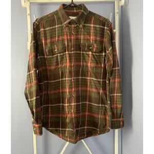 MOTT GRAND MEN'S FLANNEL SHIRT farm green PLAID BUTTON UP LONG SLEEVE Md